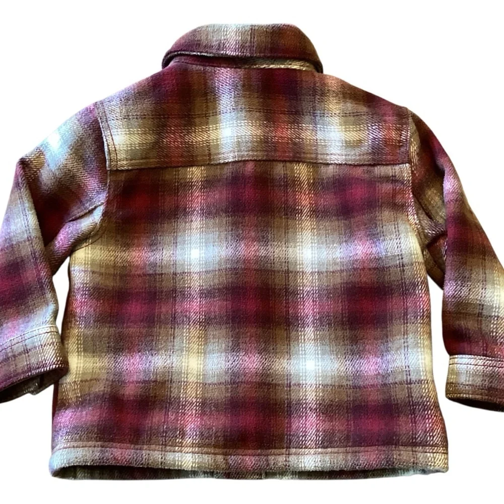 Old Navy Toddler Girls Soft-Brushed Plaid‎ Shacket Burgundy & Cream 18-24 Months